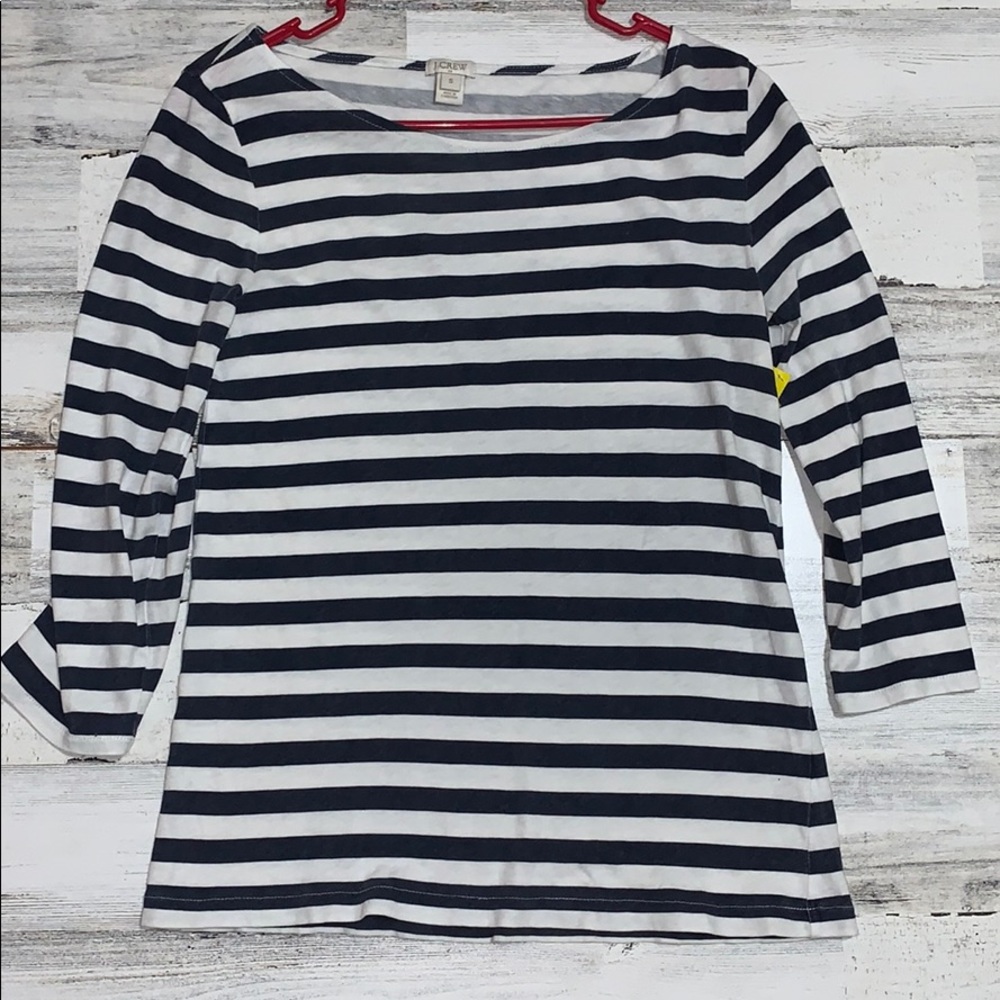 J Crew striped 3/4 sleeve navy white striped shirt